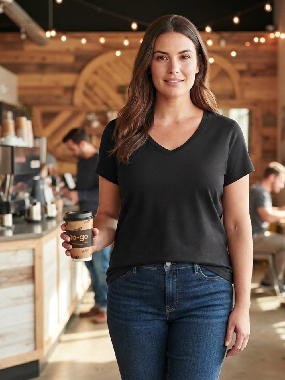 Falls Creek Black V-Neck T-Shirt Women's Size XL Casual Tee